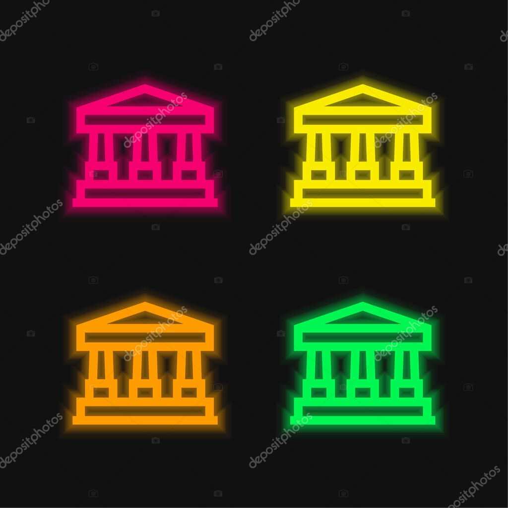 Bank four color glowing neon vector icon