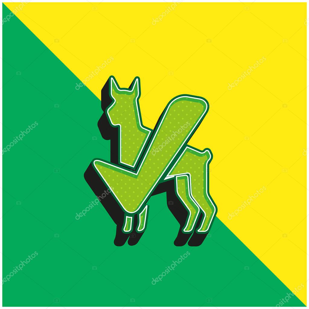 Big Dog Black Silhouette With Verification Sign Green and yellow modern 3d vector icon logo