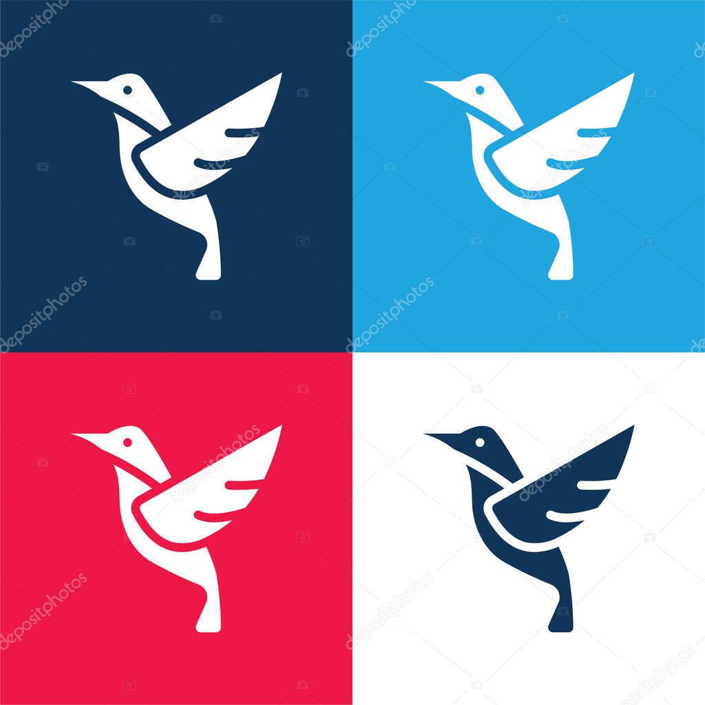 Bird blue and red four color minimal icon set