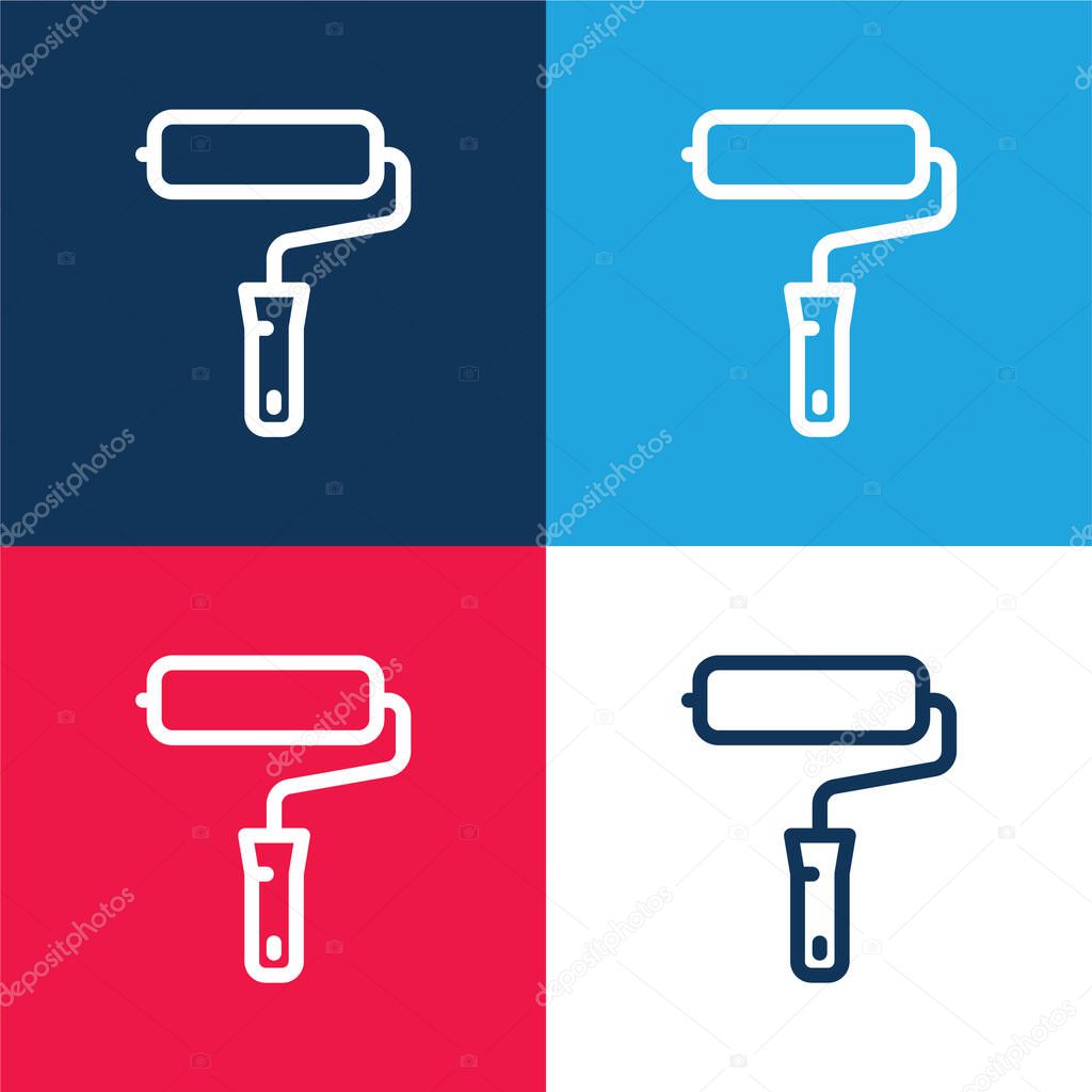 Big Paint Roller blue and red four color minimal icon set