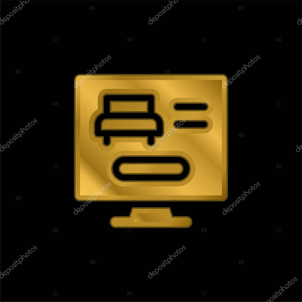 Booking Online gold plated metalic icon or logo vector
