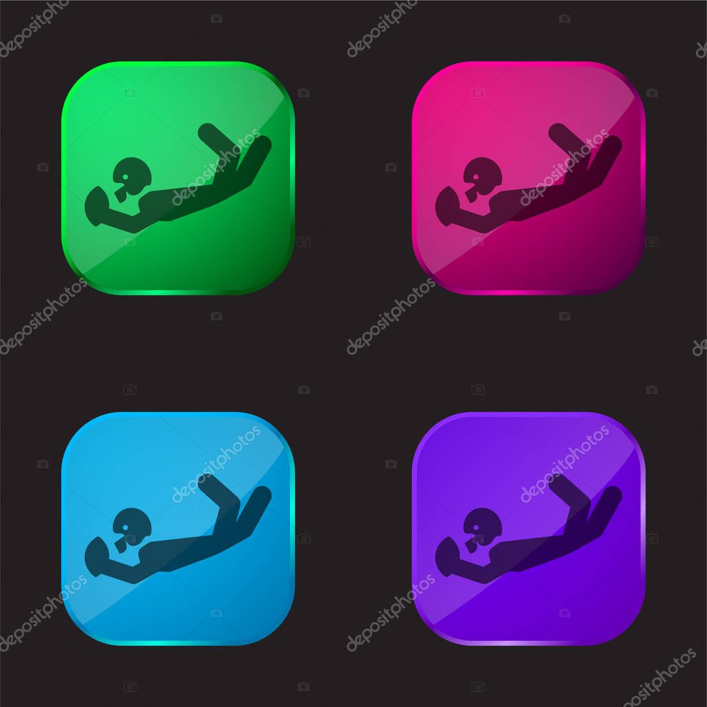 American Football Player Catching The Ball four color glass button icon