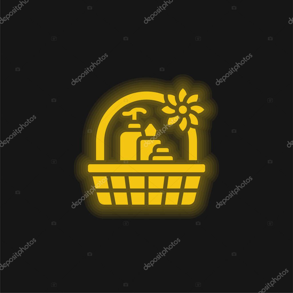Basket yellow glowing neon icon