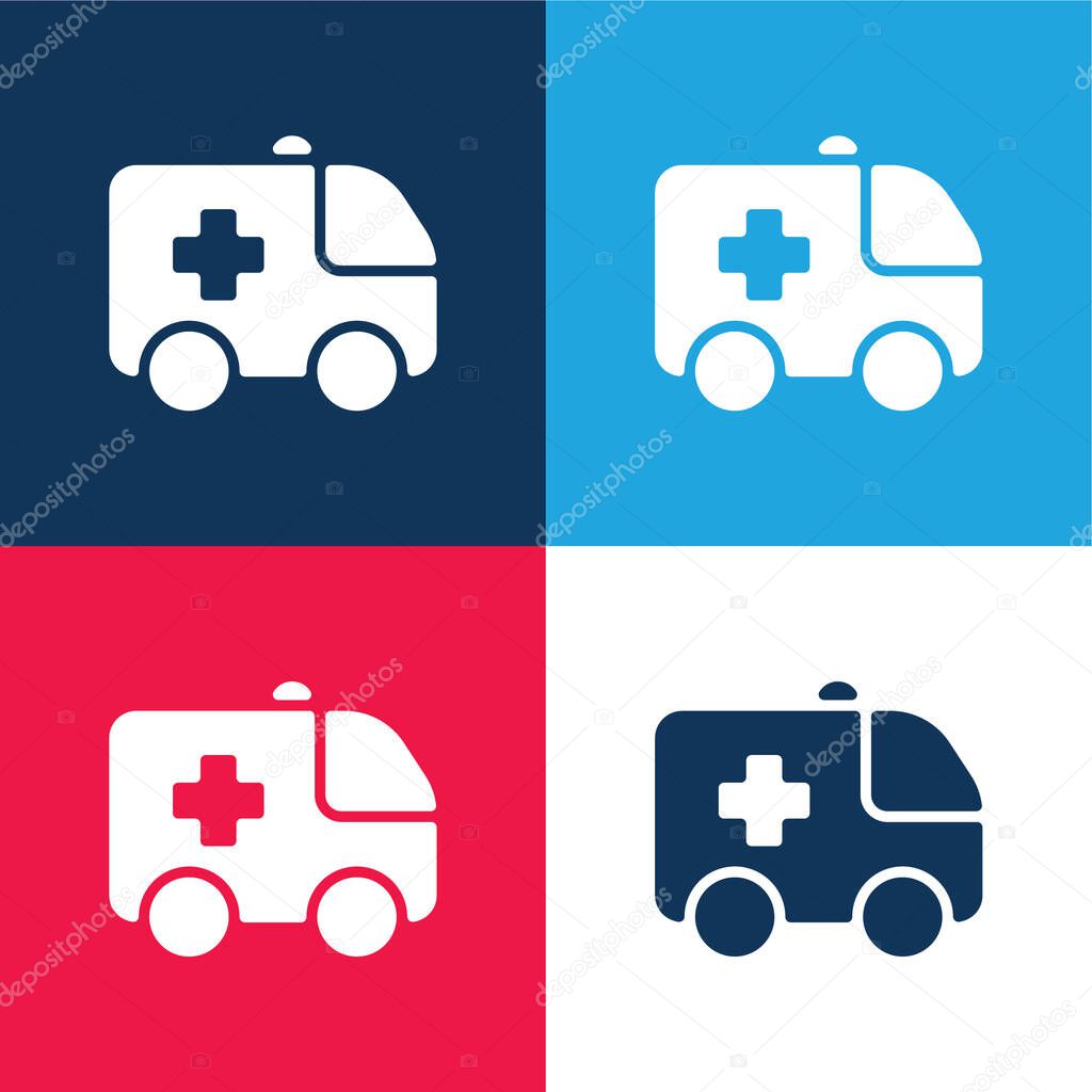 Ambulance blue and red four color minimal icon set