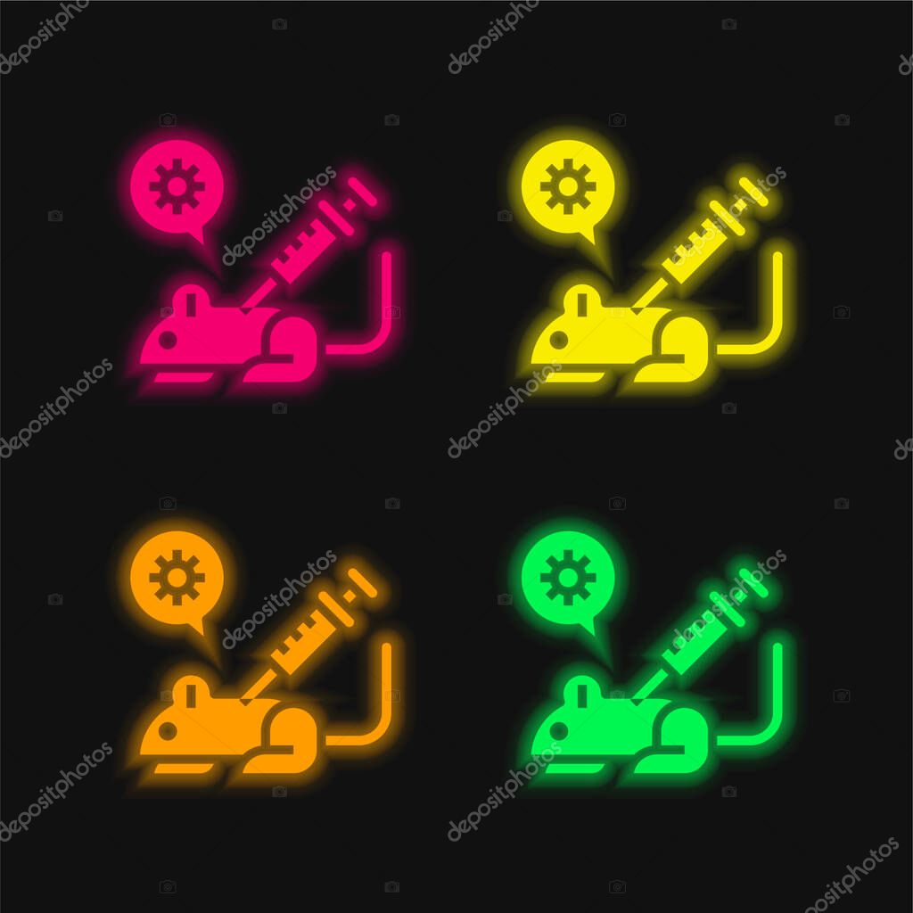 Animal Testing four color glowing neon vector icon