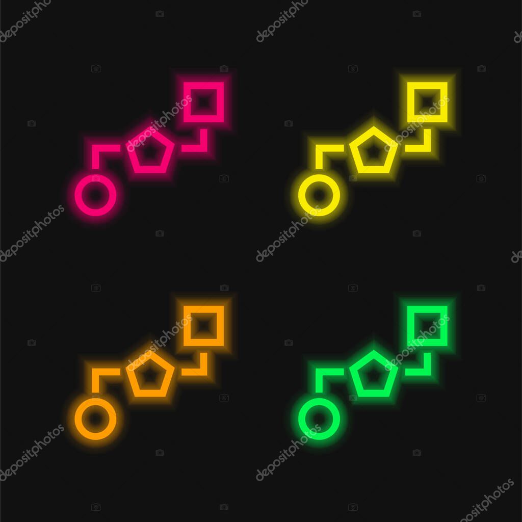 Block Schemes Of Three Geometric Shapes Connected By Lines four color glowing neon vector icon