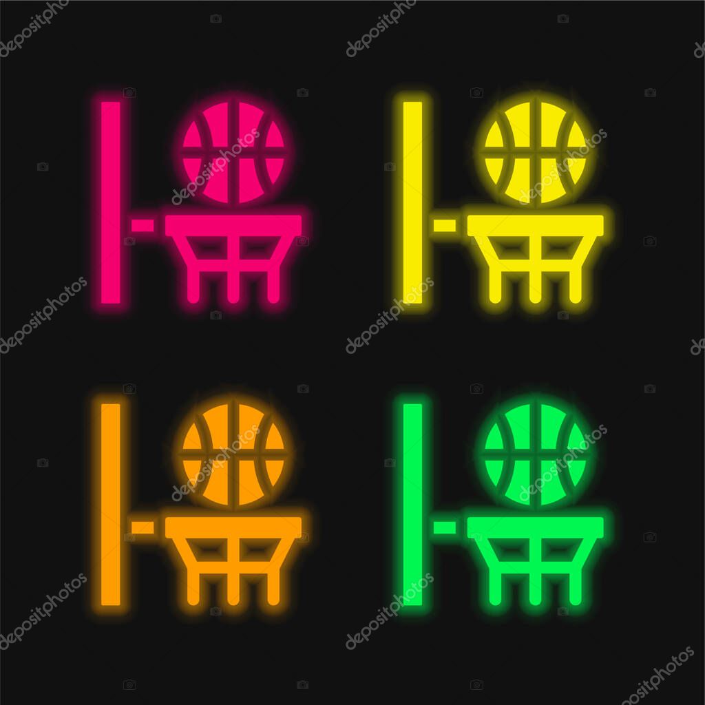 Basketball four color glowing neon vector icon