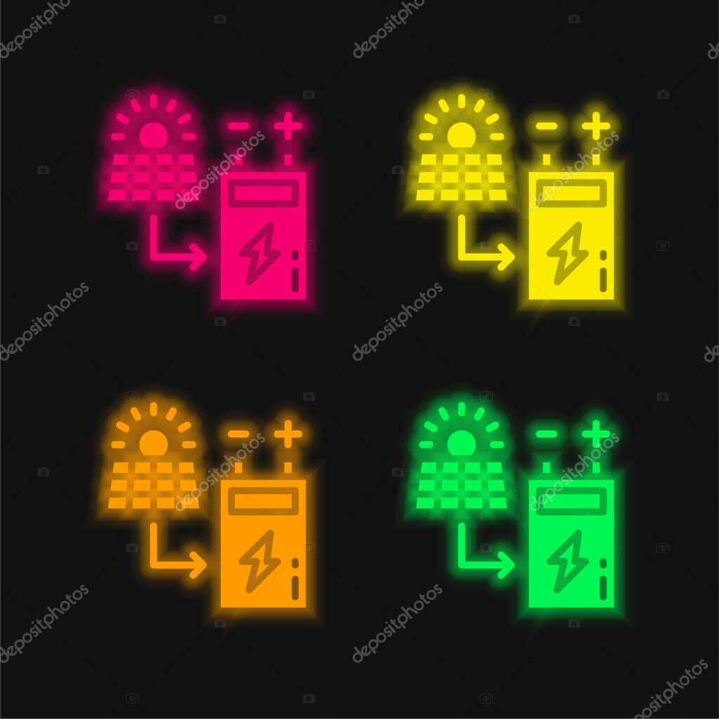 Battery four color glowing neon vector icon