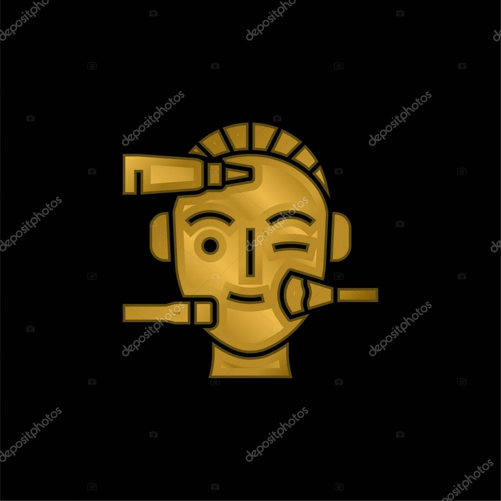 Beauty Treatment gold plated metalic icon or logo vector