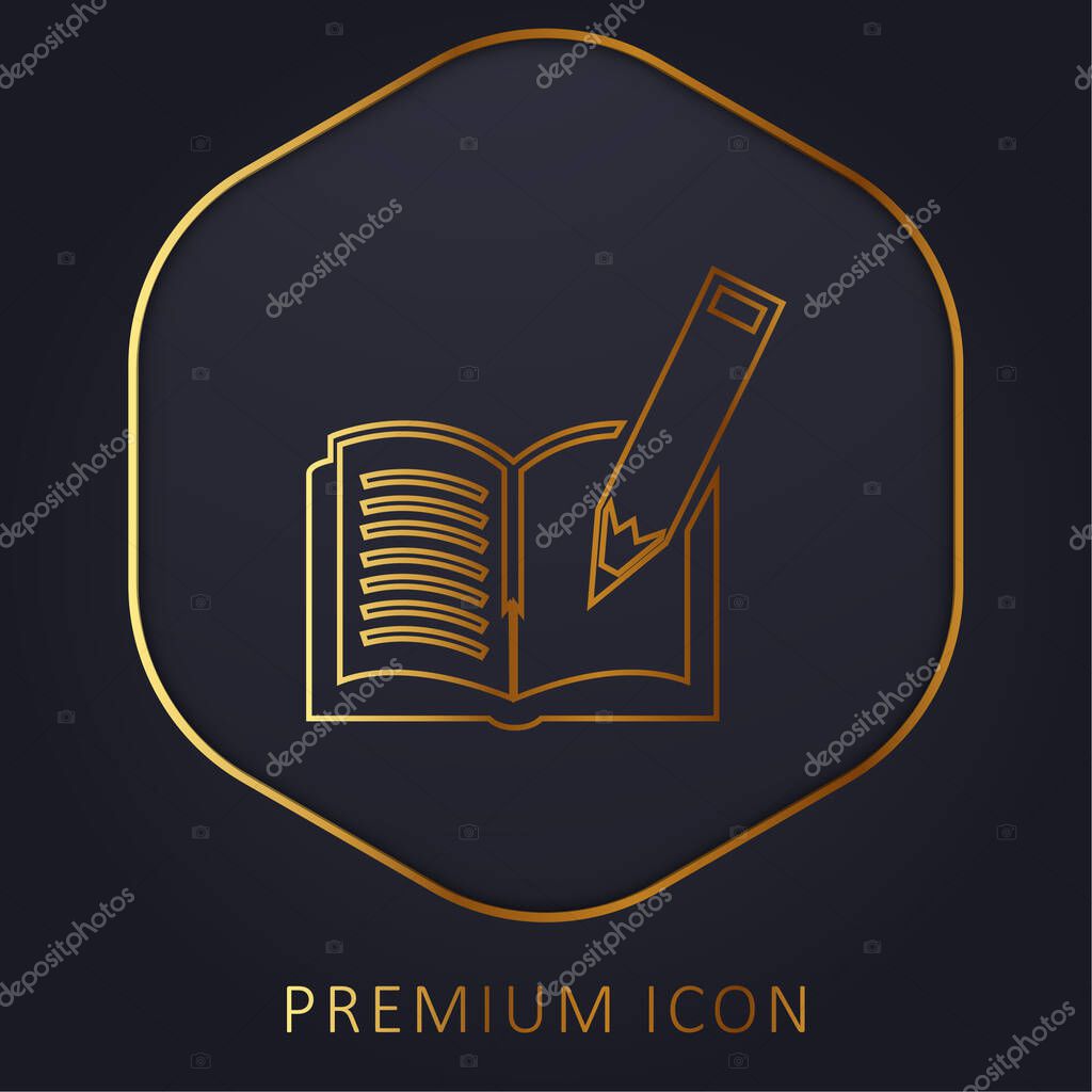 Book And Pen golden line premium logo or icon