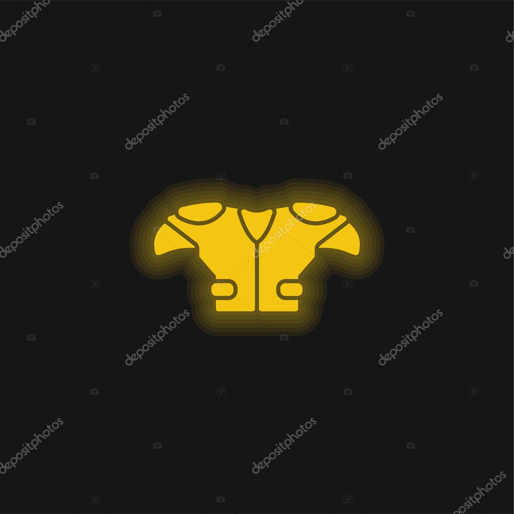 American Football Player Black T Shirt Cloth yellow glowing neon icon