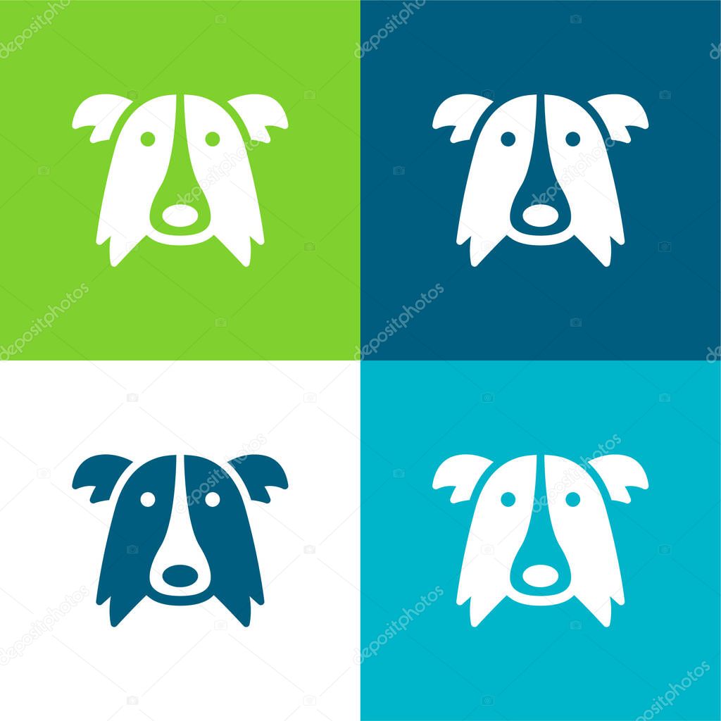 Border Collie Dog Head Flat four color minimal icon set