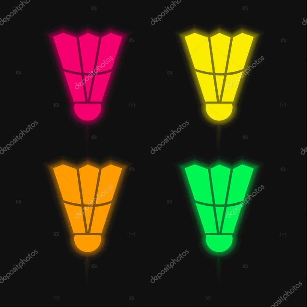 Badminton Feather four color glowing neon vector icon