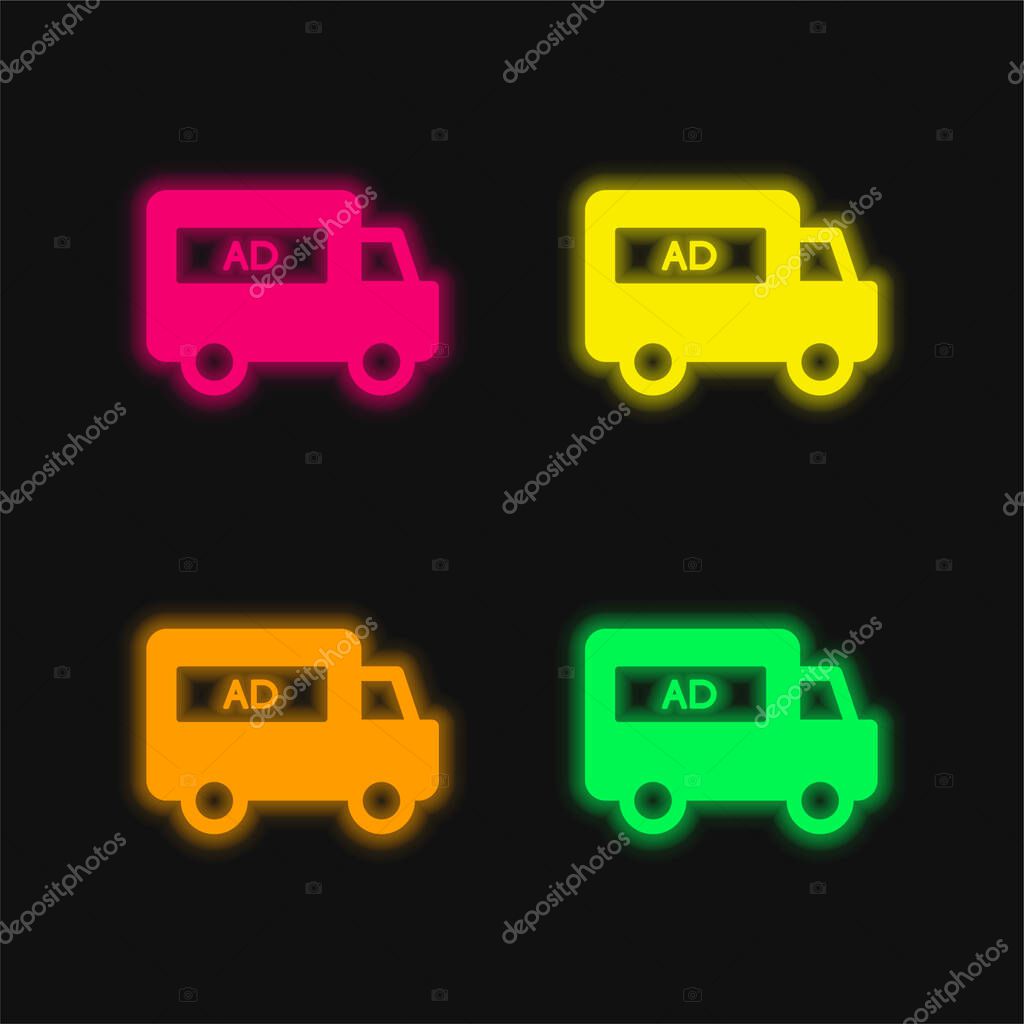 AD Van four color glowing neon vector icon