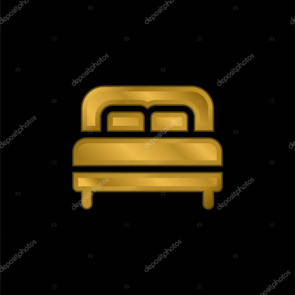 Bed gold plated metalic icon or logo vector