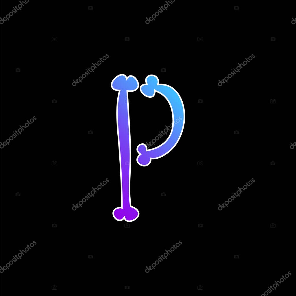 Bones Halloween Typography Filled Shape Of Letter P blue gradient vector icon