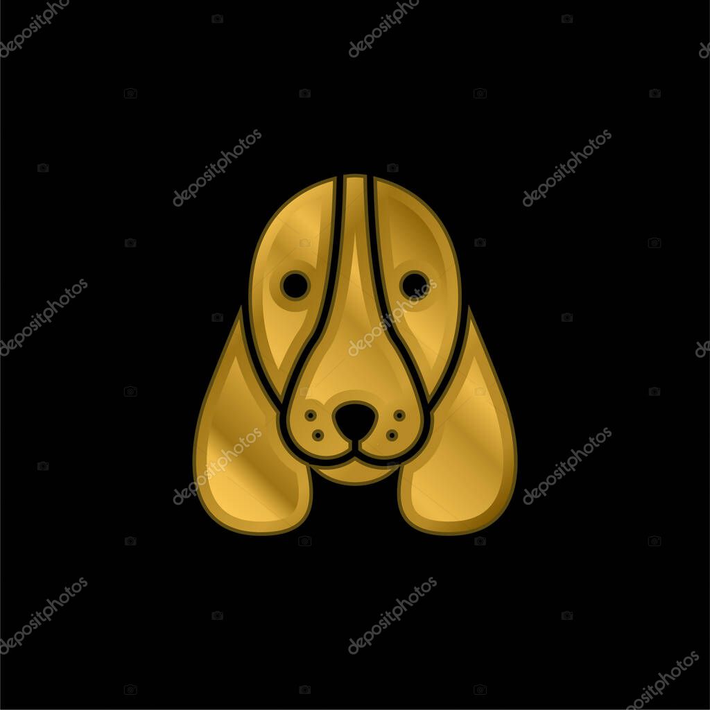 Basset Hound Dog Head gold plated metalic icon or logo vector