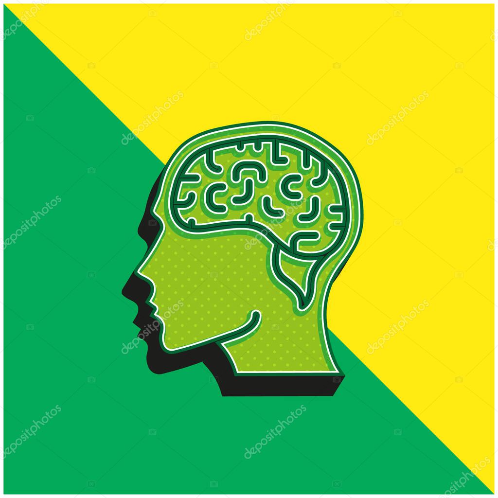 Brain Green and yellow modern 3d vector icon logo