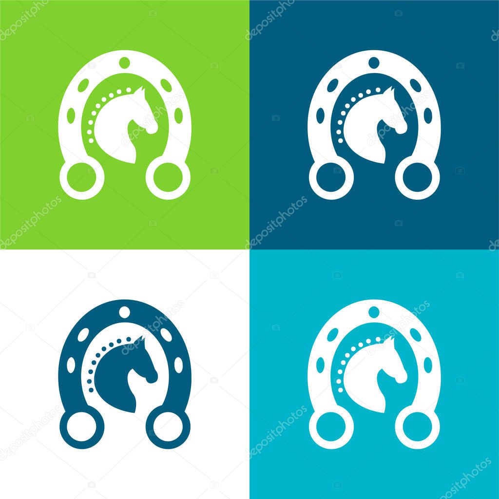 Black Head Horse In A Horseshoe Flat four color minimal icon set