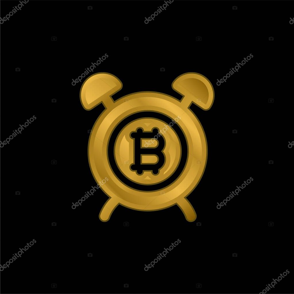 Alarm Clock gold plated metalic icon or logo vector