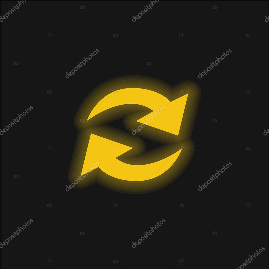 Actualize Arrows Couple In Circle yellow glowing neon icon