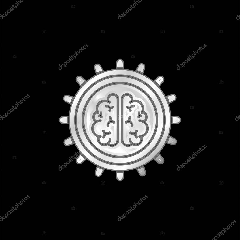 Brain silver plated metallic icon