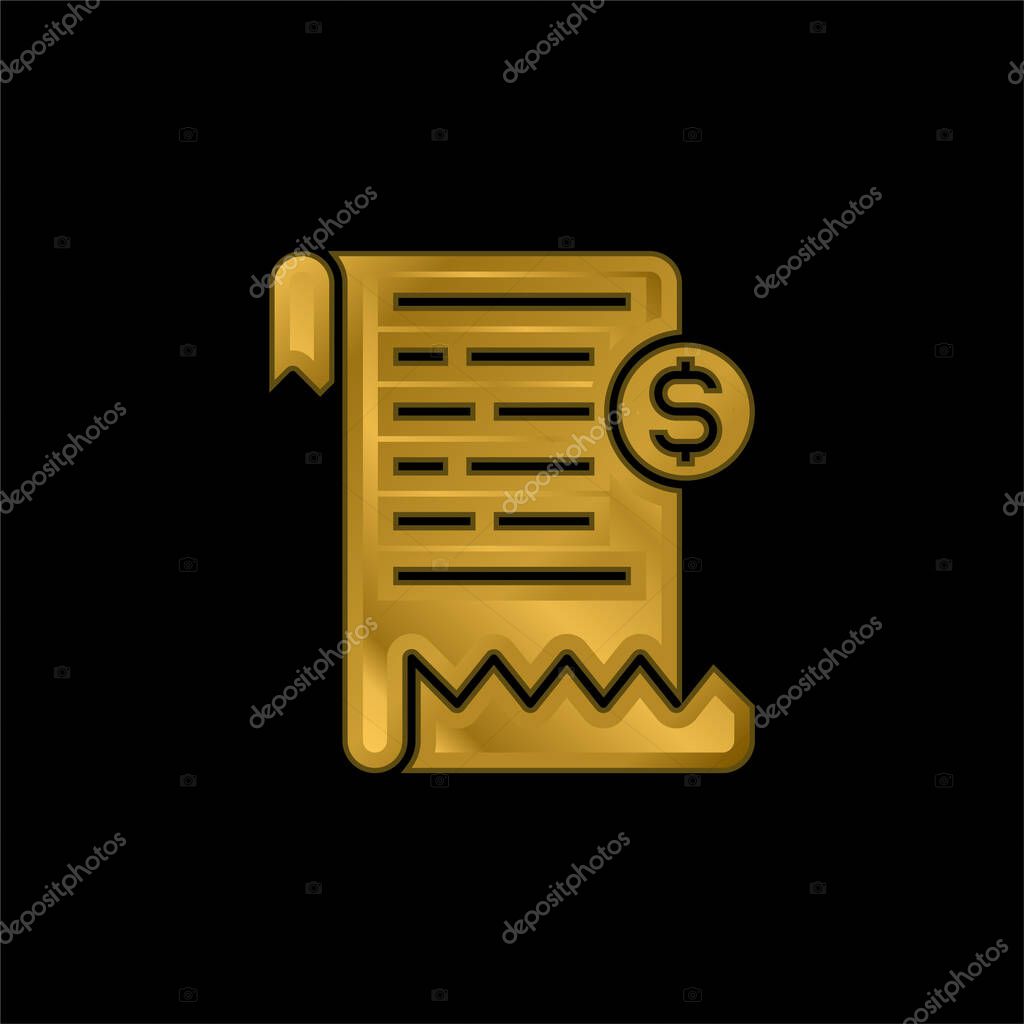 Bill gold plated metalic icon or logo vector