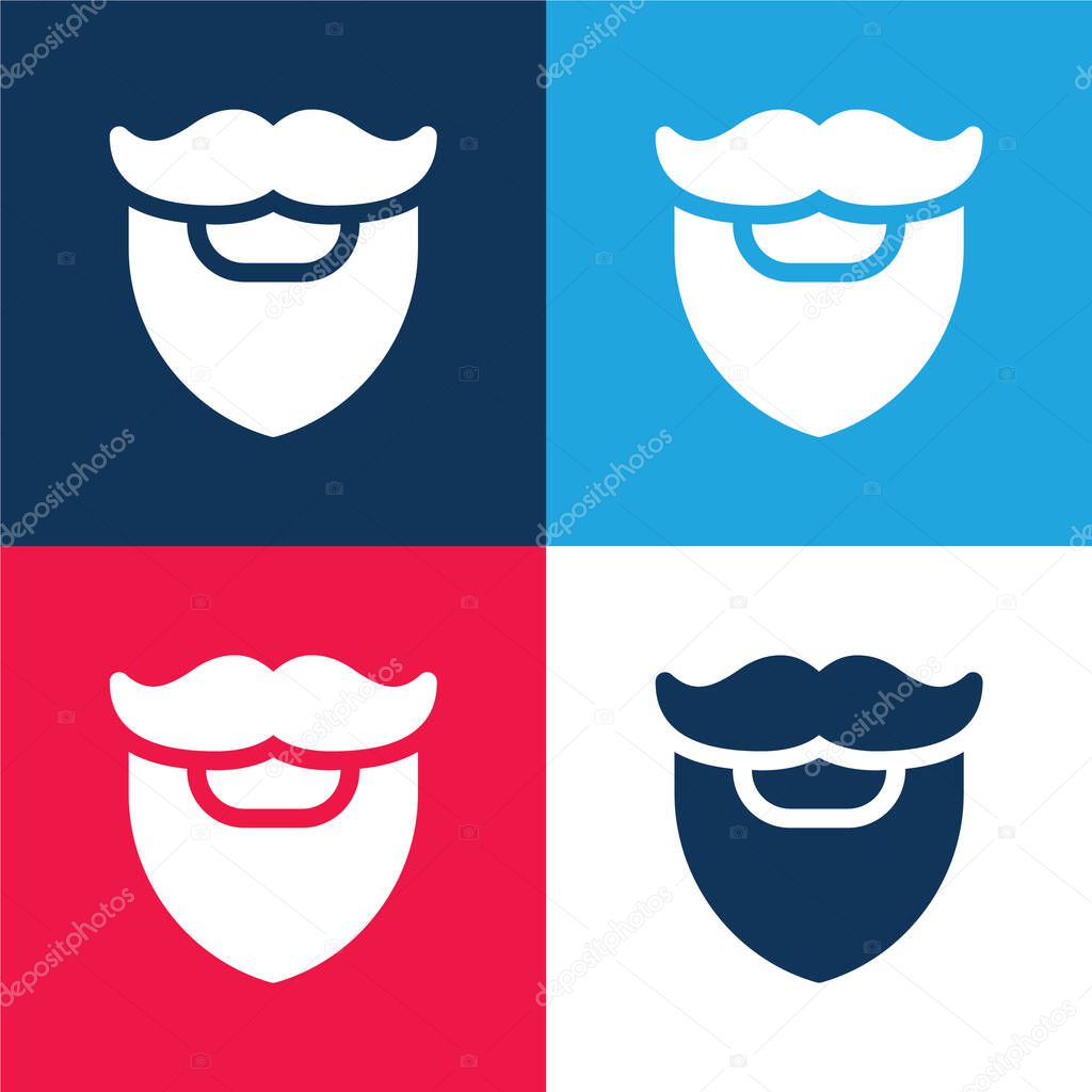 Beard blue and red four color minimal icon set