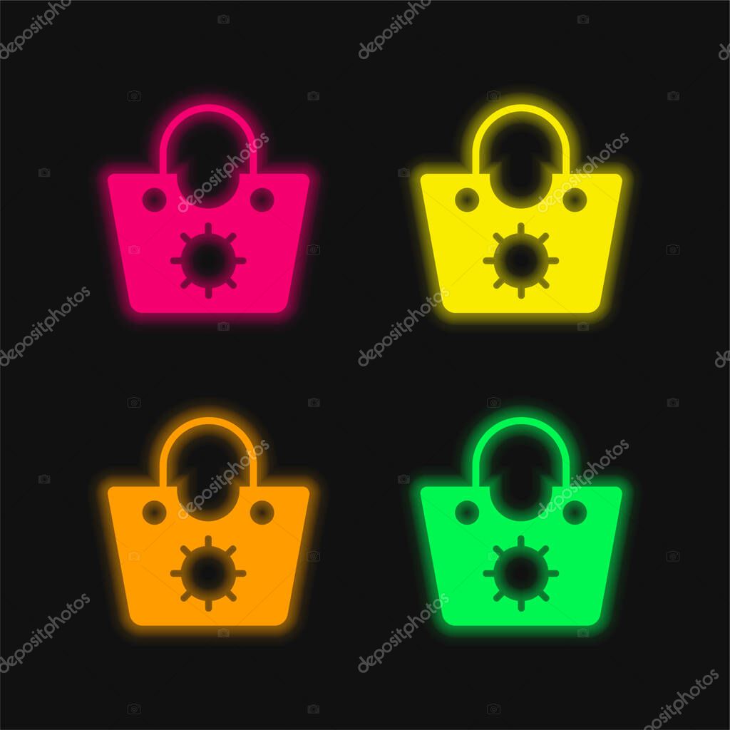 Bag four color glowing neon vector icon
