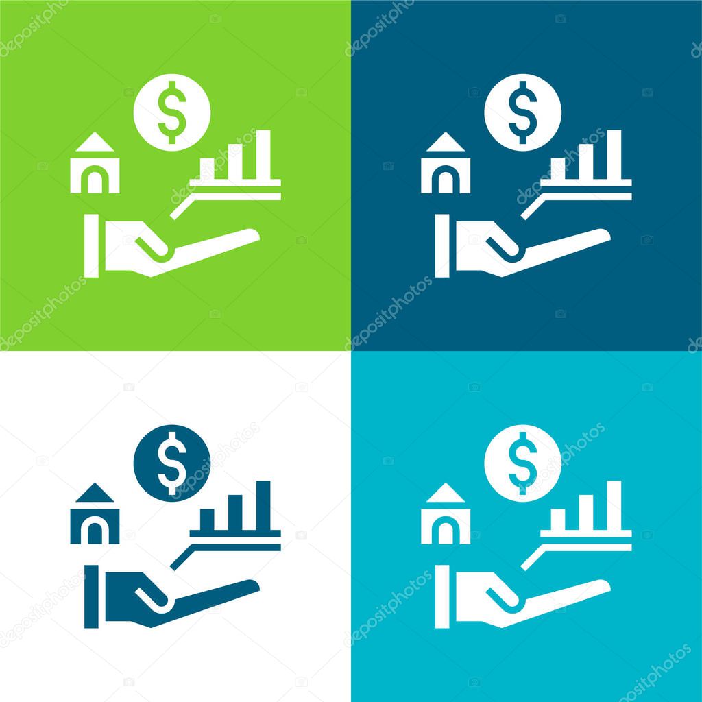 Benefits Flat four color minimal icon set
