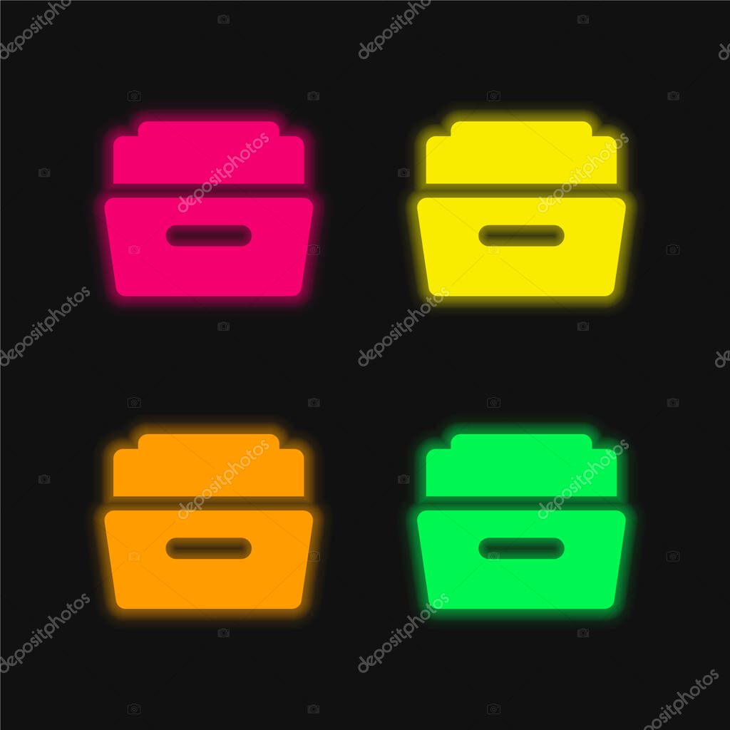 Big Open Folder four color glowing neon vector icon