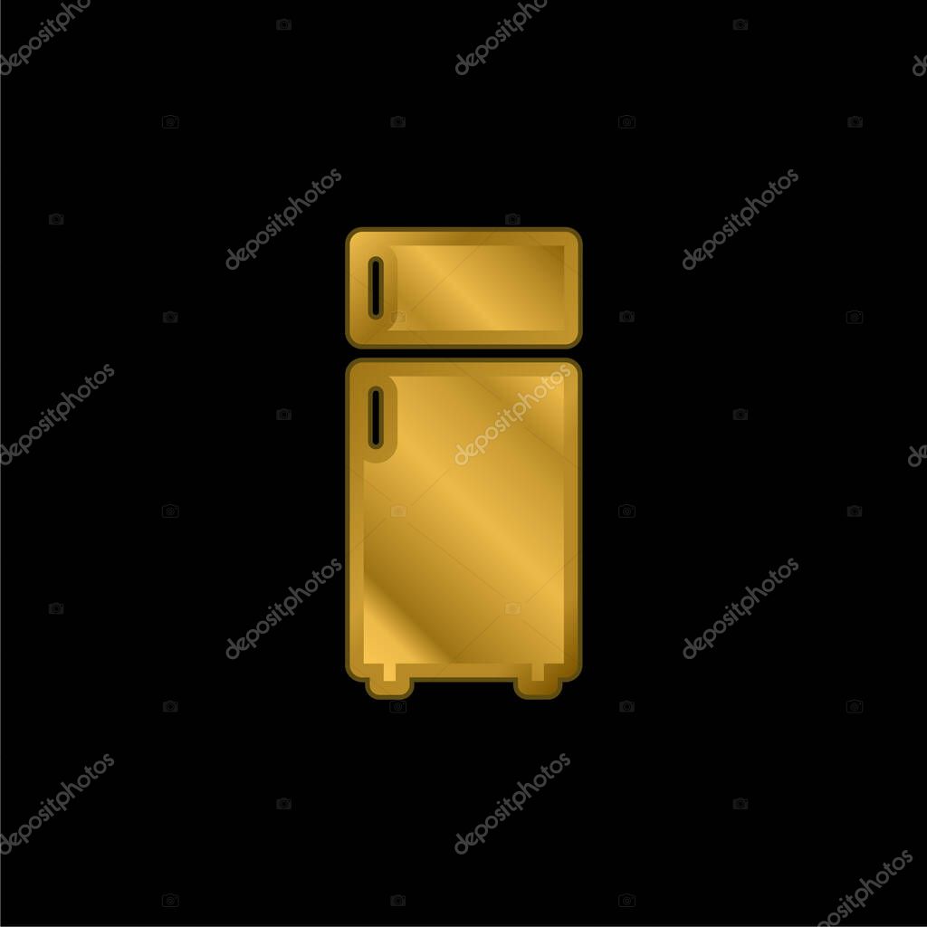 Big Fridge gold plated metalic icon or logo vector