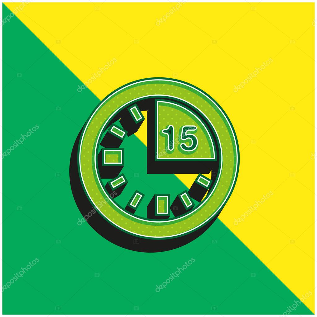 15 Minute Mark On Clock Green and yellow modern 3d vector icon logo