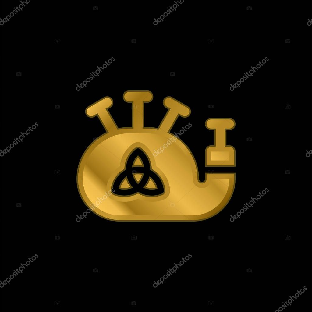 Bagpipe gold plated metalic icon or logo vector