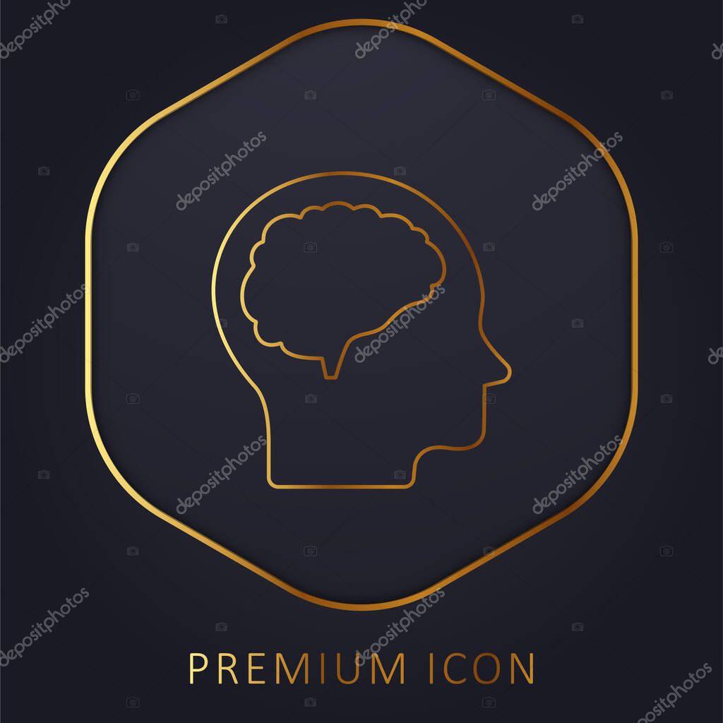 Brain And Head golden line premium logo or icon
