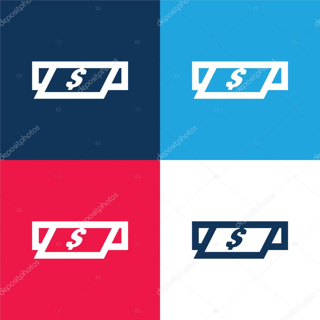 ATM Cash Dollars Bill blue and red four color minimal icon set