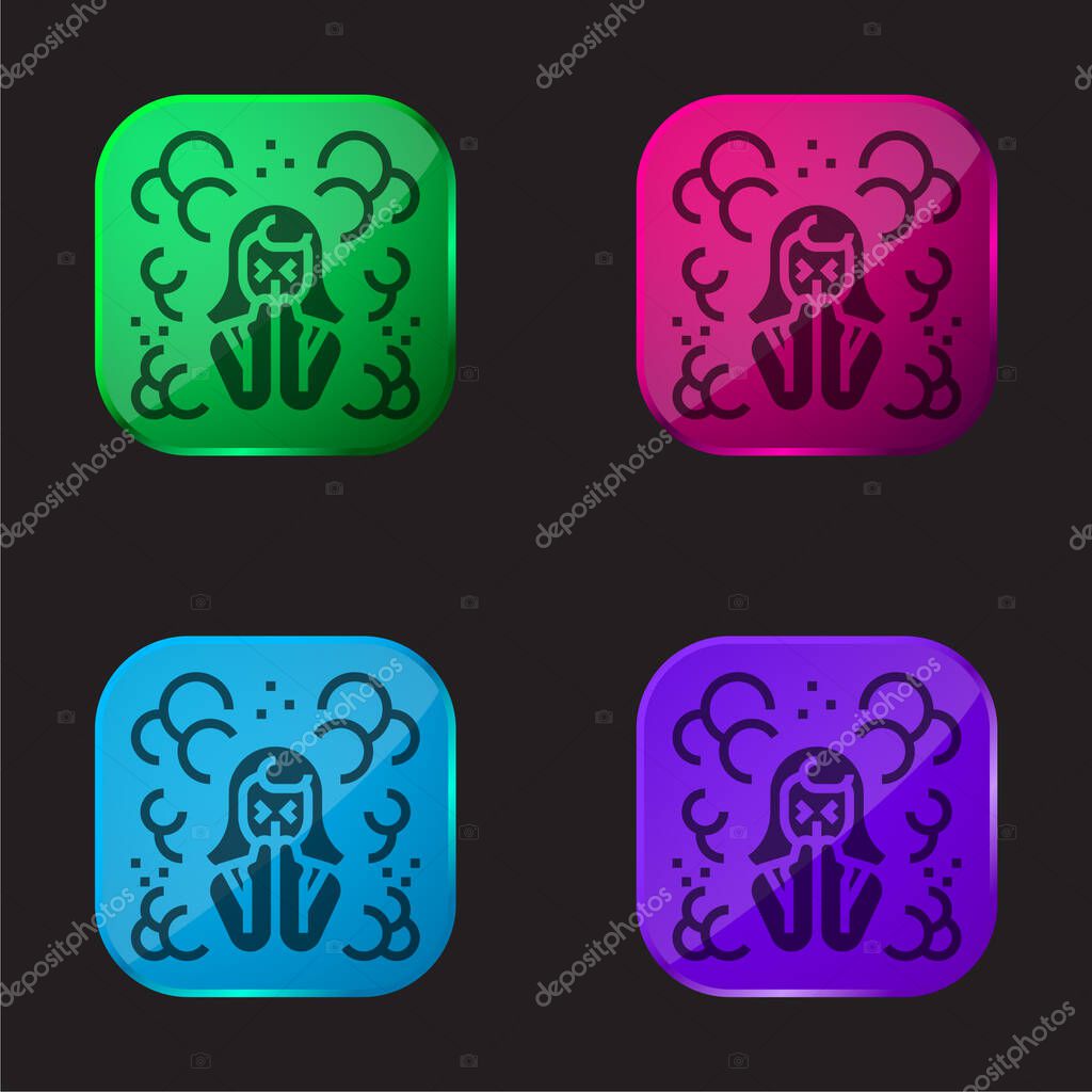 Air Pollution four color glass button icon