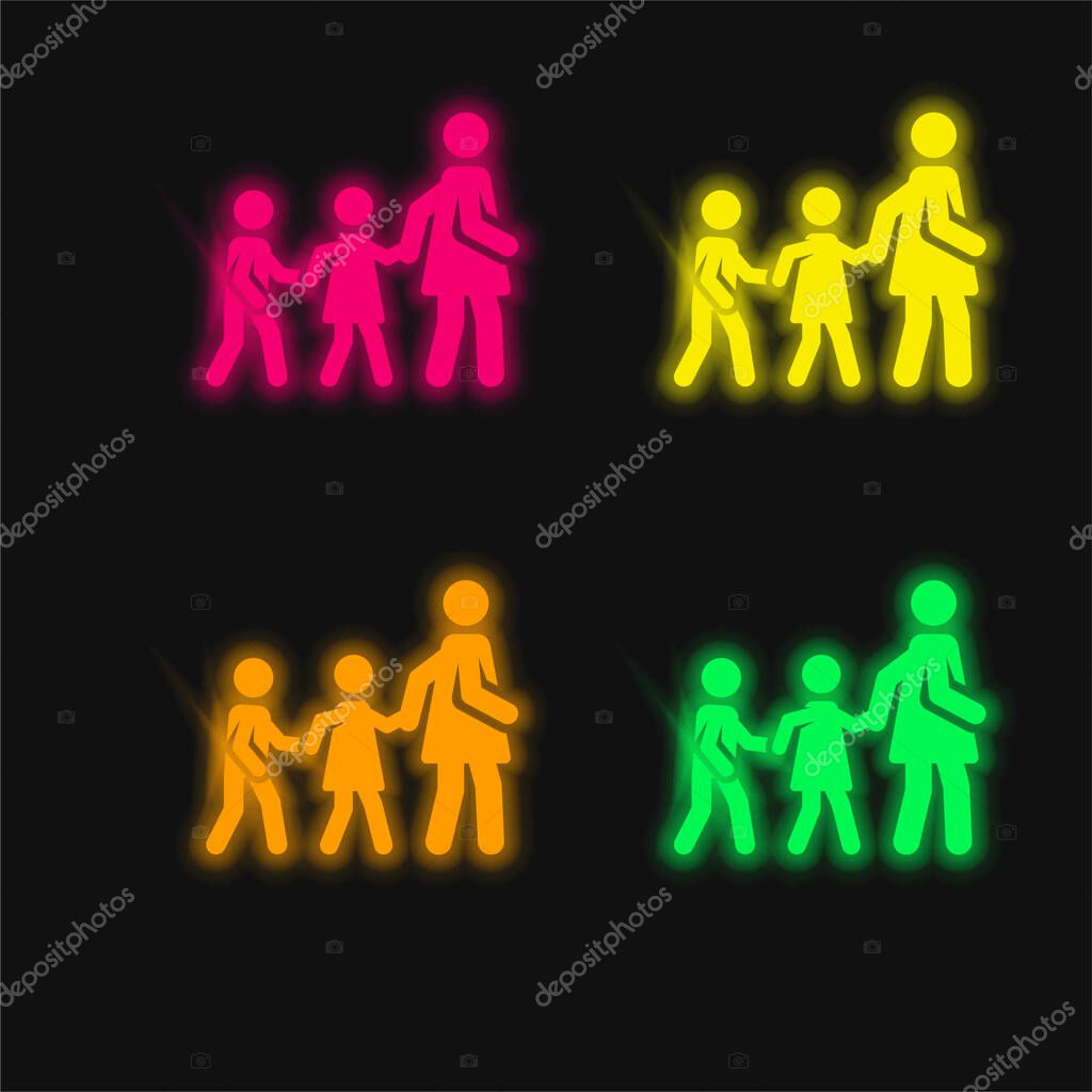 Babysitter four color glowing neon vector icon