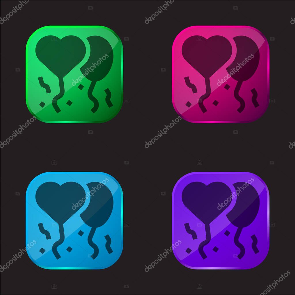 Balloons four color glass button icon