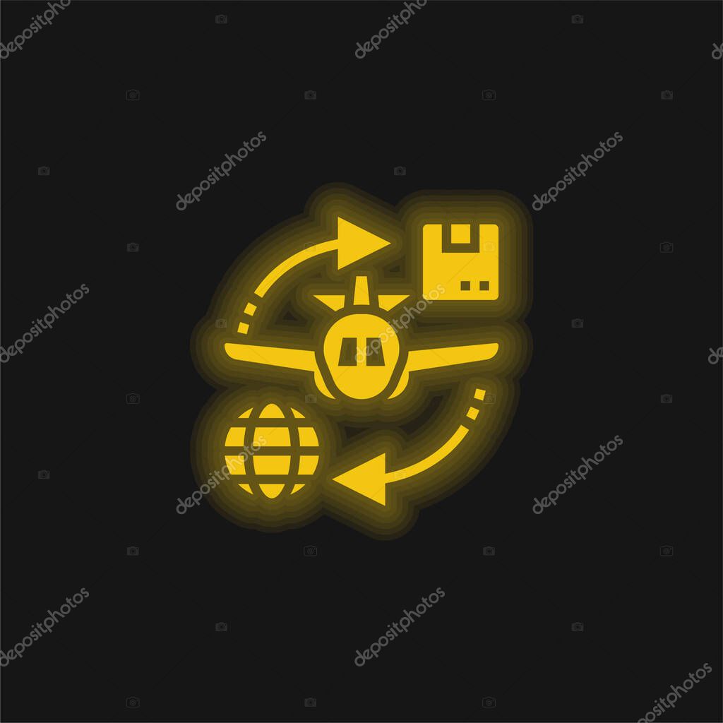 Air Plane yellow glowing neon icon
