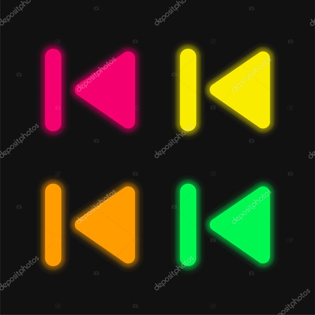 Backward Track four color glowing neon vector icon