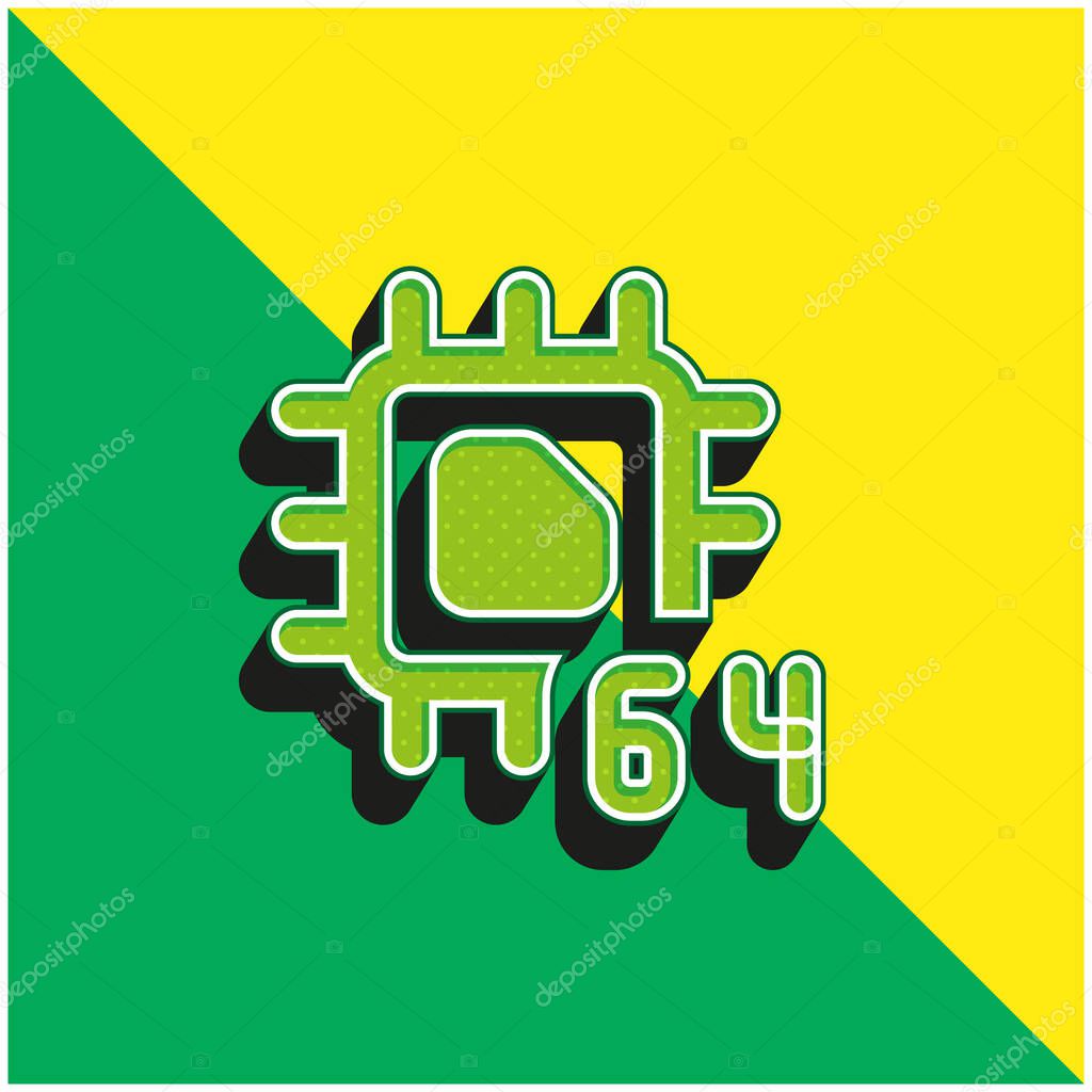 64 Bit Green and yellow modern 3d vector icon logo