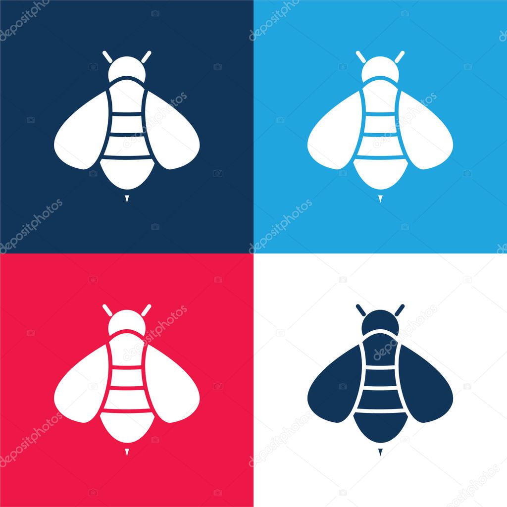 Bee blue and red four color minimal icon set