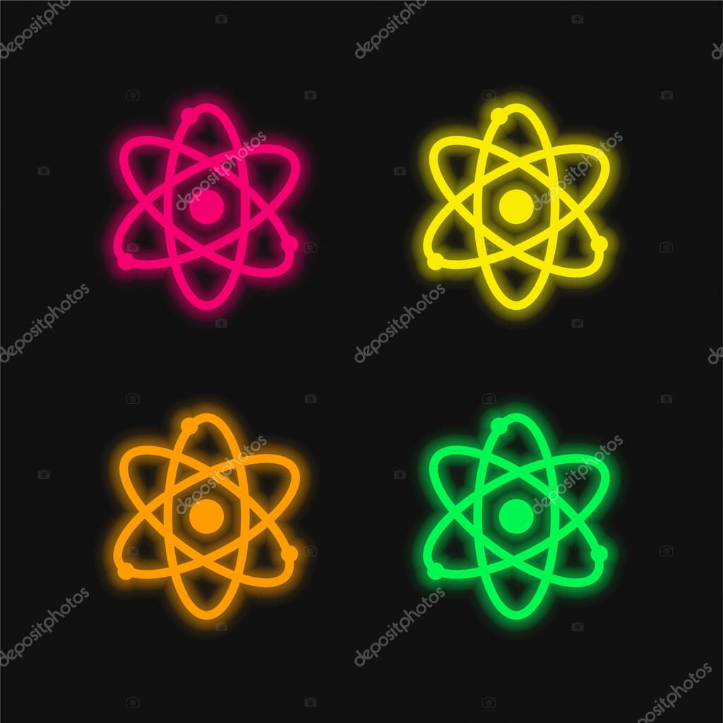 Atom four color glowing neon vector icon