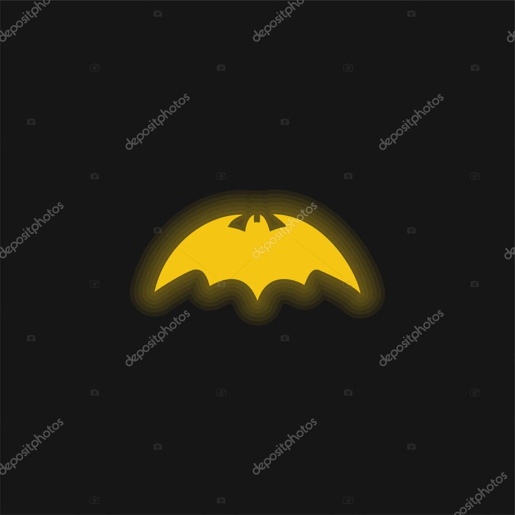 Bat With Rounded Sharp Wings Variant yellow glowing neon icon