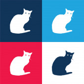 Černá kočka modrá a červená čtyři barvy minimální ikona sada