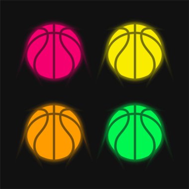 Basketbol dört renk parlayan neon vektör simgesi