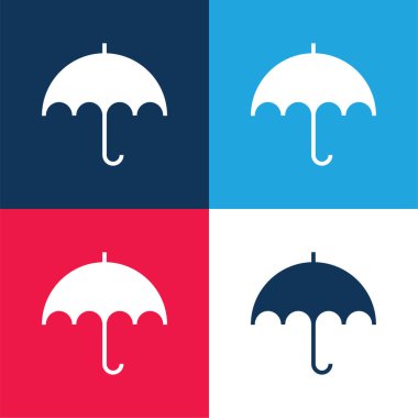 Black Umbrella blue and red four color minimal icon set clipart