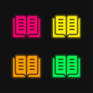 Kitap dört renk parlayan neon vektör simgesi