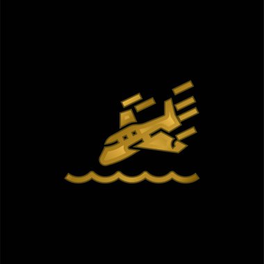 Uçak altın kaplama metalik simge veya logo vektörü
